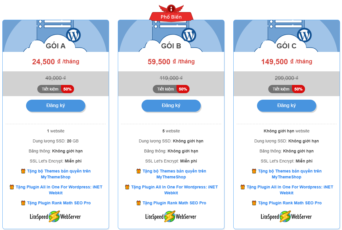 bảng giá hosting tại inet