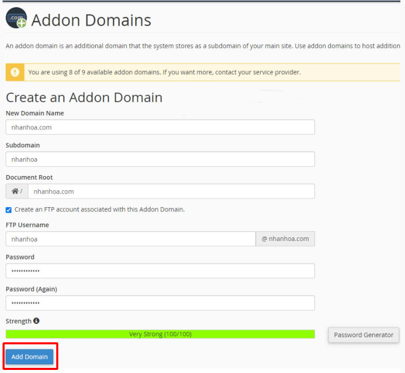cách chạy 2 web trên 1 host bằng addon domain 2