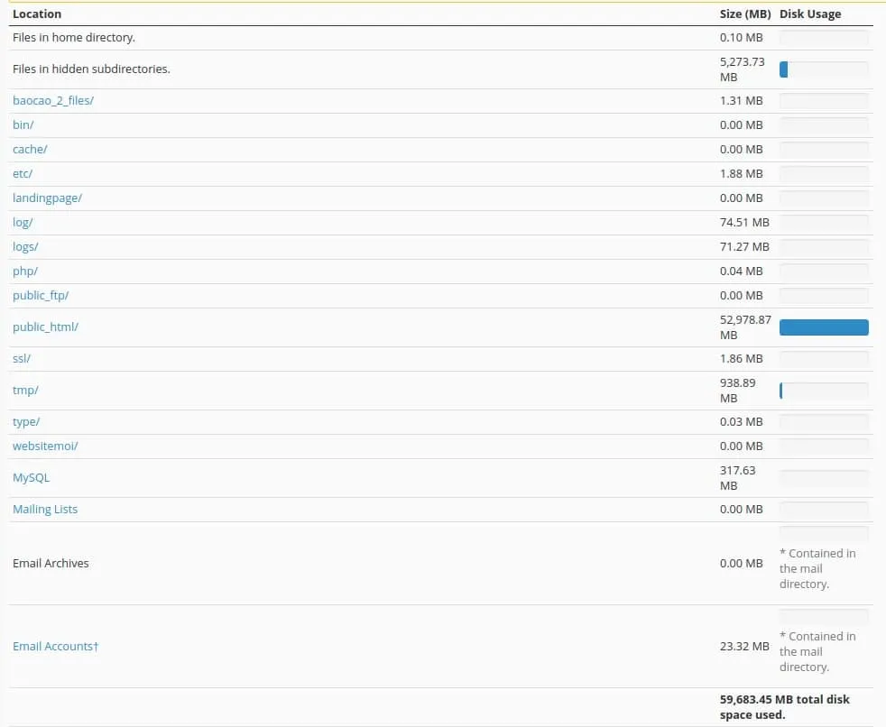 cách kiểm tra dung lượng hosting với cpanel 2