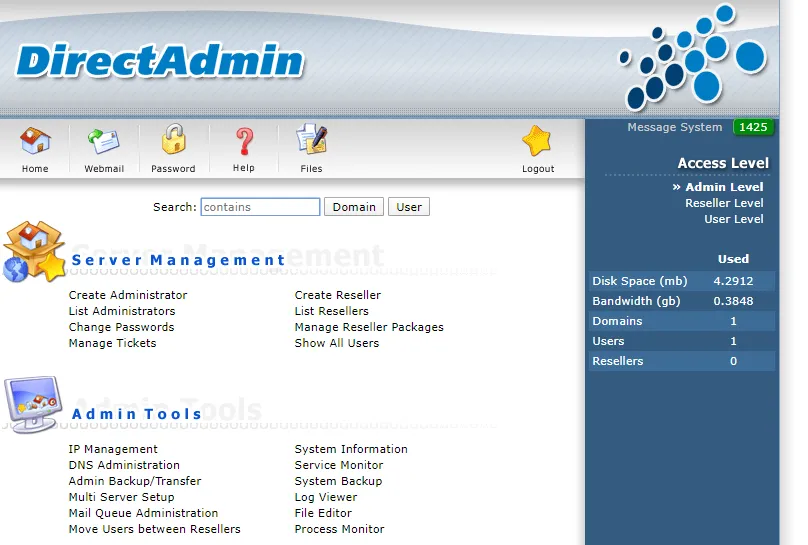 cách kiểm tra dung lượng hosting với directadmin
