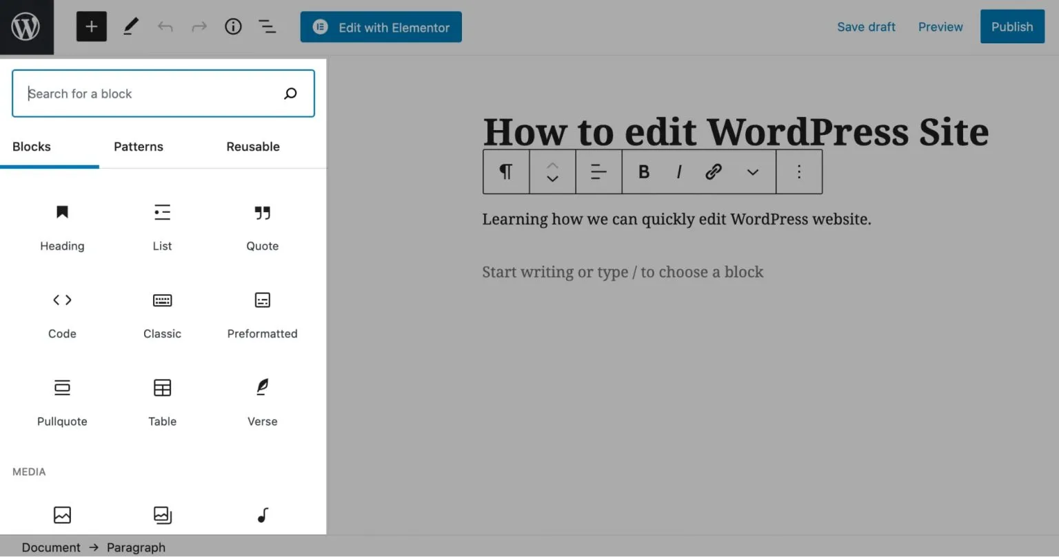chỉnh sửa giao diện wordpress bằng block editor gutenberg
