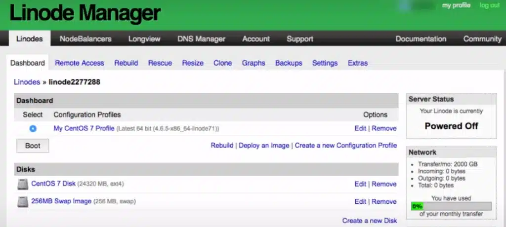 dashboard vps linode