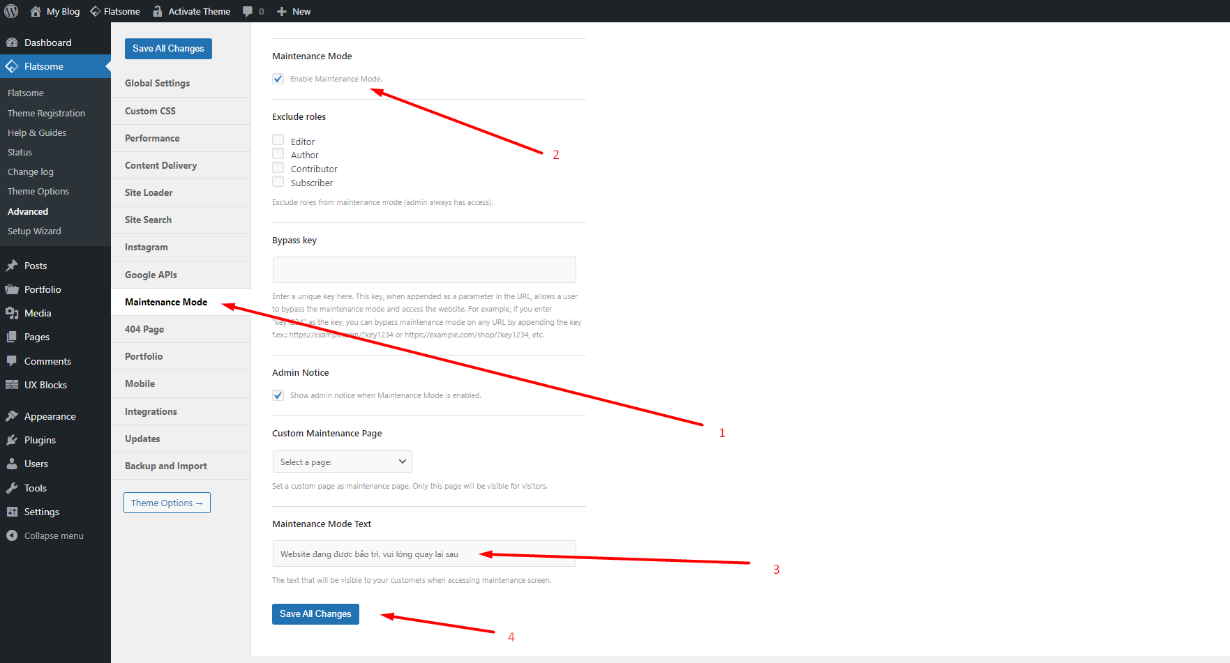 hướng dẫn bật chế độ bảo trì website trên theme flatsome 1