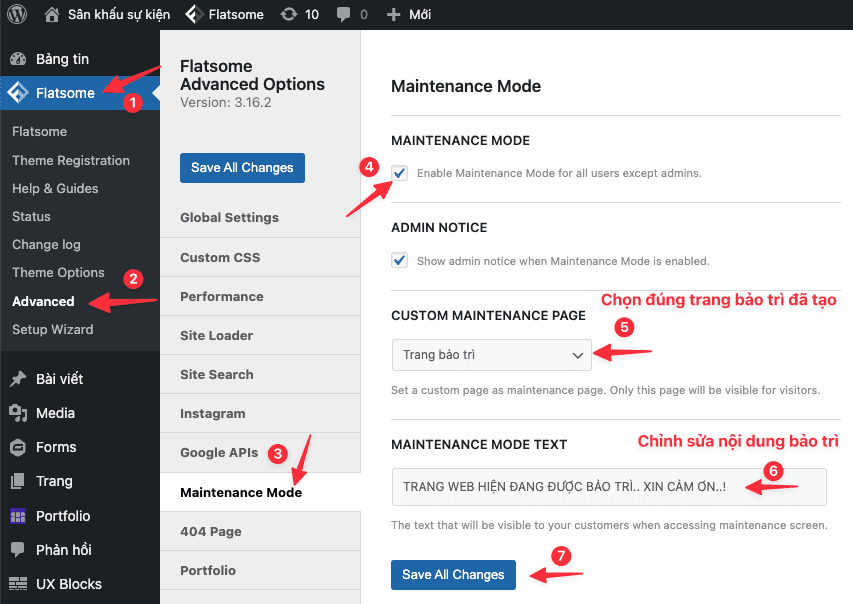 hướng dẫn bật chế độ bảo trì website trên theme flatsome 5