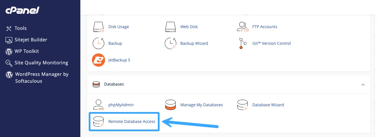 hướng dẫn bật remote database trên cpanel 1