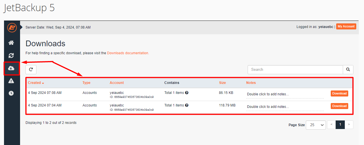 hướng dẫn cách tải backup trên jetbackup 12