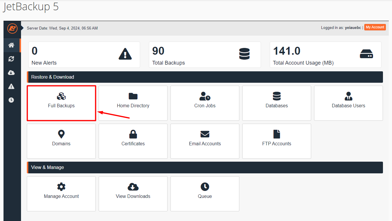 hướng dẫn cách tải backup trên jetbackup 2