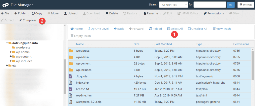 hướng dẫn nén và giải nén dữ liệu website trên cpanel hosting 2