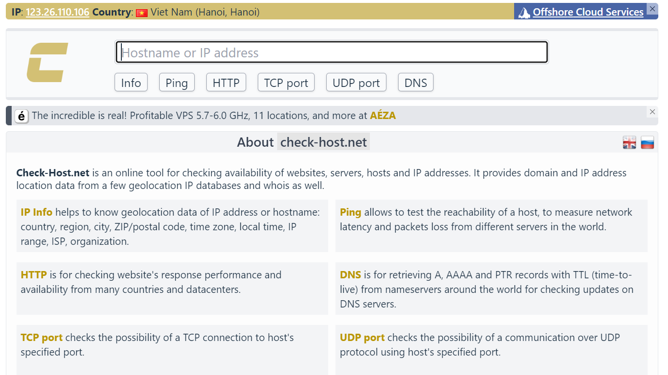 sử dụng công cụ check-host.net