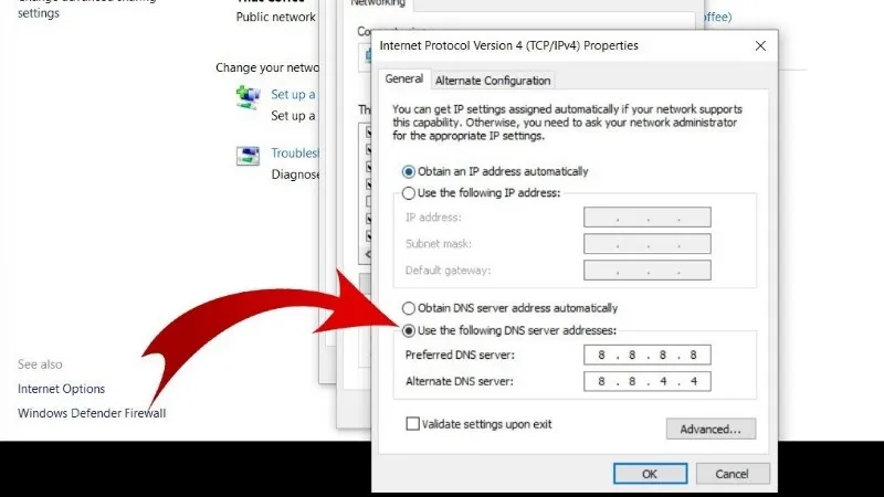 thay đổi dns 8.8.8.8 trên windows 10 5