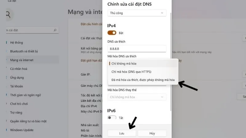 thay đổi dns 8.8.8.8 trên windows 11 4