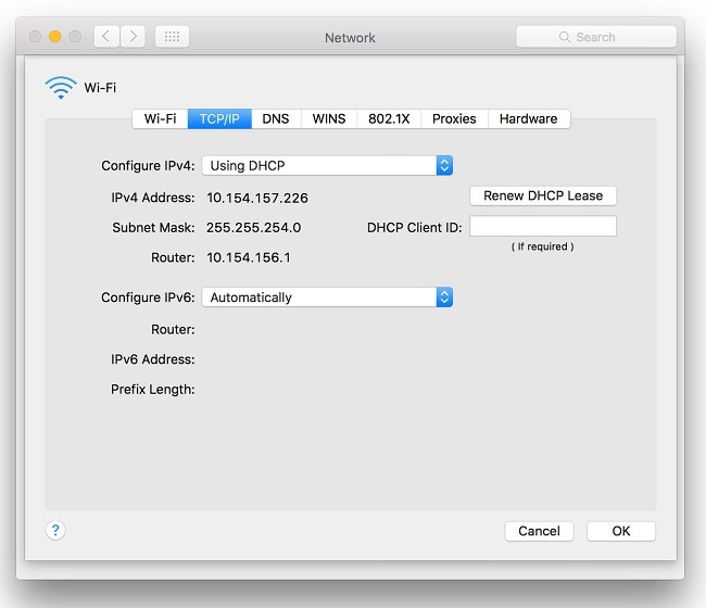 thiết lập lại địa chỉ ip trên máy mac